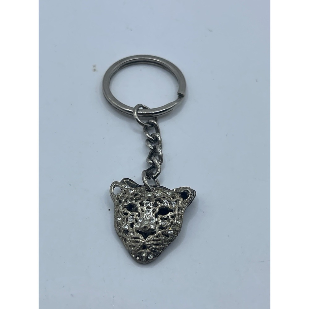 EFFY Beautiful Rhinestone Keychain Cat Head Bling Cheetah Leopard Panther